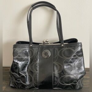 COACH- Black Signature C Stitched Patent Leather Tote